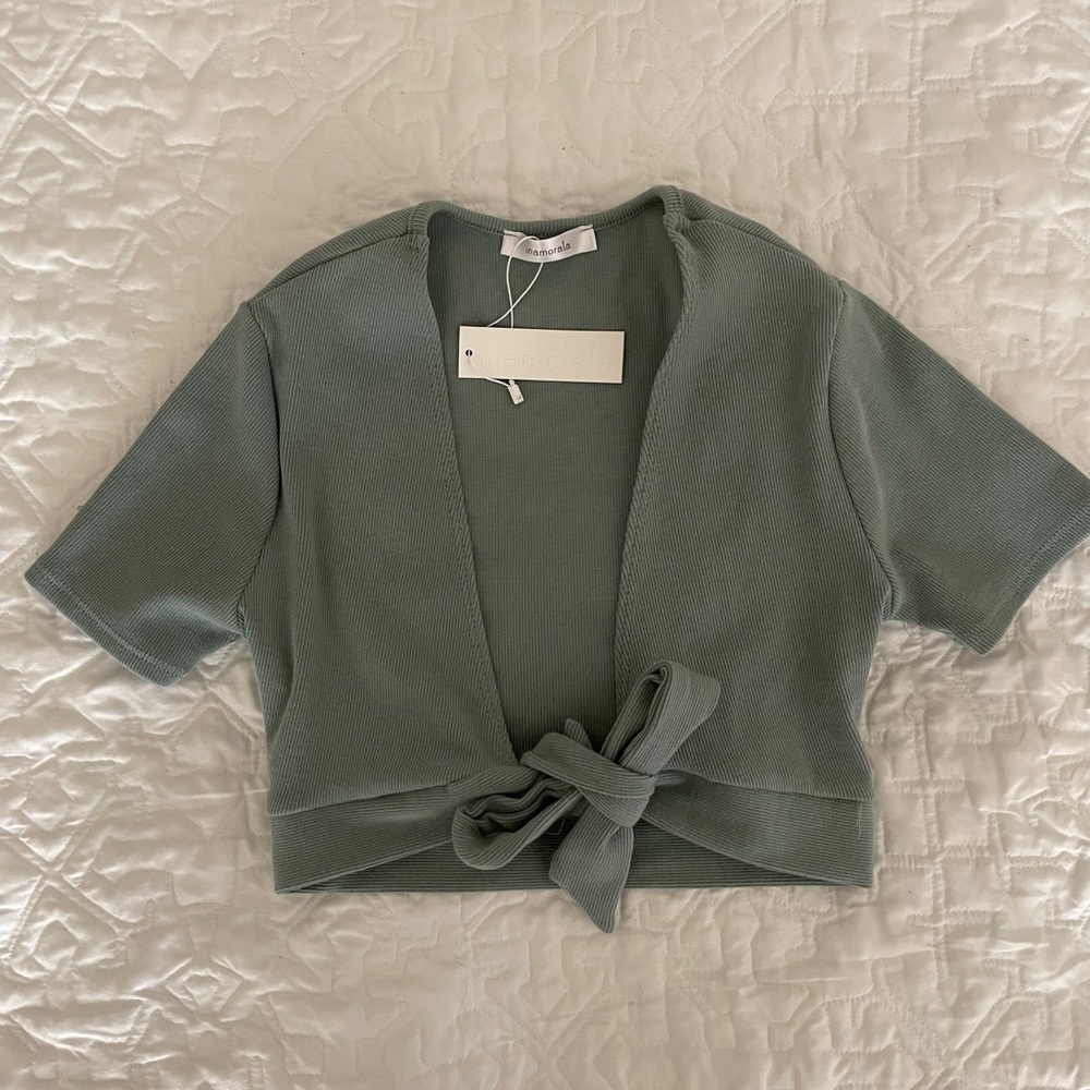 NWT INAMORATA Tie Front Ribbed Top